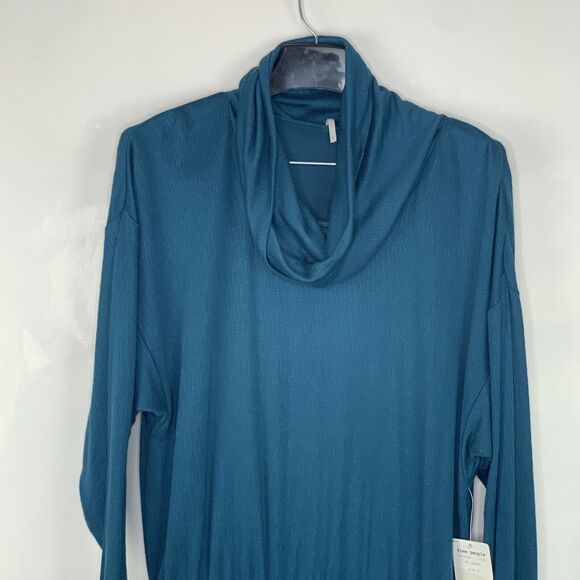 Free People Sundown Mini Dark Green Cowl Neck Ruched Knit Dress NWT Size S - Picture 4 of 8